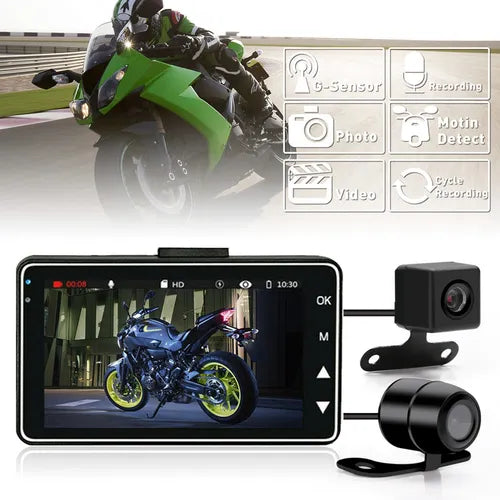 Cámara Doble DVR para Moto – Full HD 1080p, Resistente al Agua y Visión Nocturna