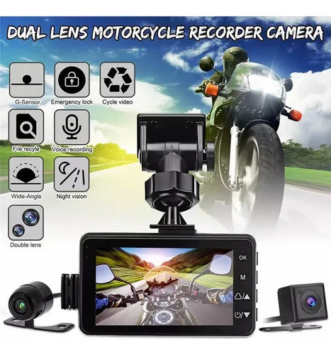 Cámara Doble DVR para Moto – Full HD 1080p, Resistente al Agua y Visión Nocturna