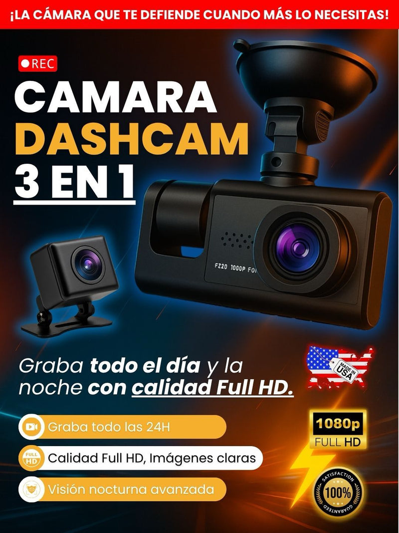 Cámara Carro DashCam | 3 en 1 Graba todo, protege todo