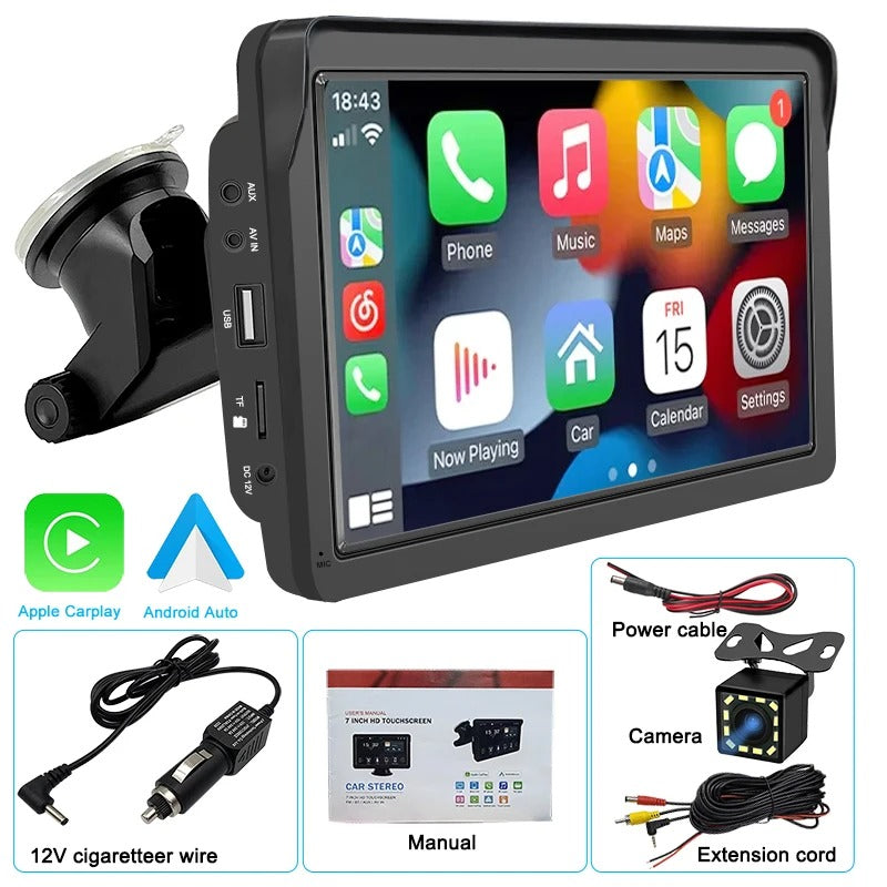 CAR PRO - CarPlay Inalámbrico y Cableado 7” – Pantalla HD para Android + Apple